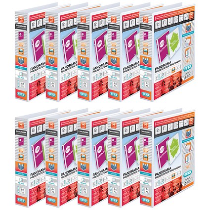 Elba Panorama Presentation Ring Binder, A4, 4 D-Ring, 40mm Capacity, White, Pack of 10