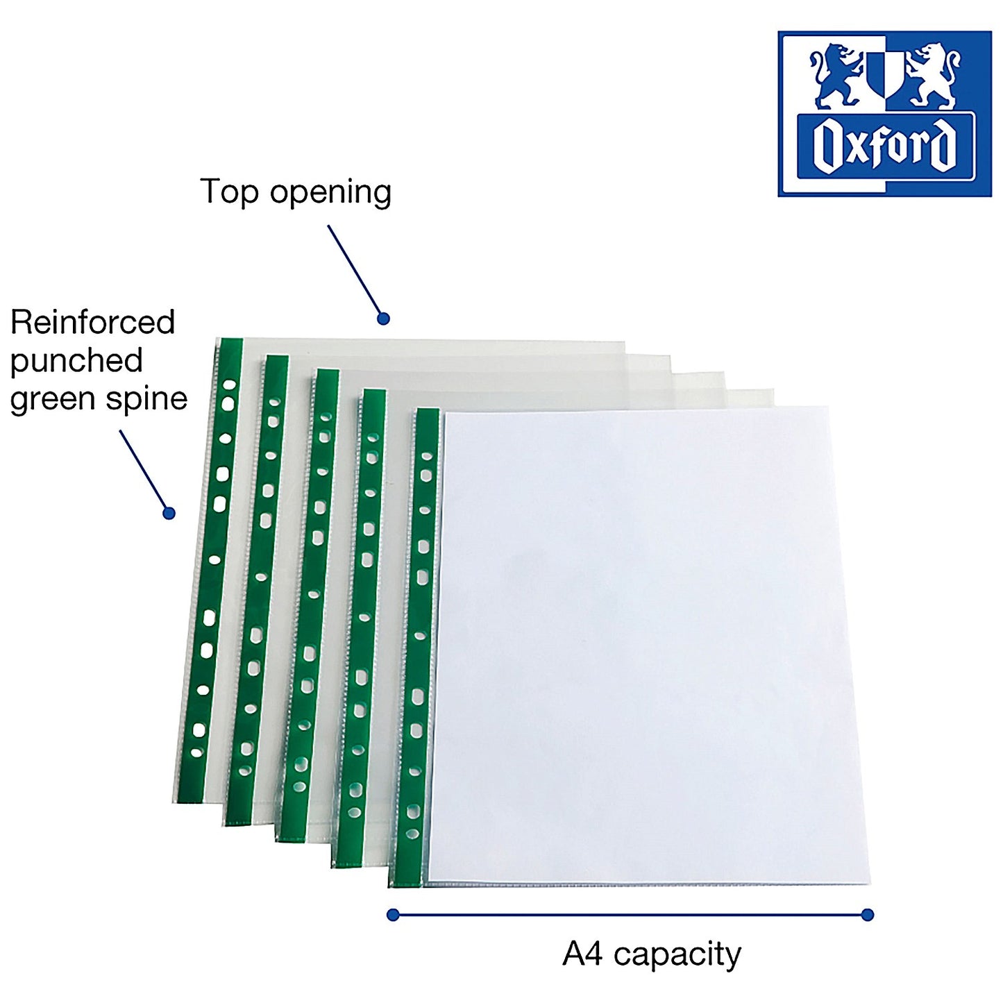 Oxford A4 Punch Pockets, 55 Micron, Top Opening, Pack of 100