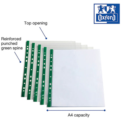 Oxford A4 Punch Pockets, 55 Micron, Top Opening, Pack of 100
