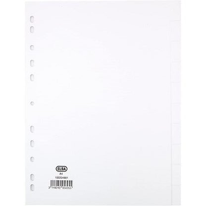 Elba Reinforced Board Subject Dividers, 10-Part, Blank Tabs, A4, White
