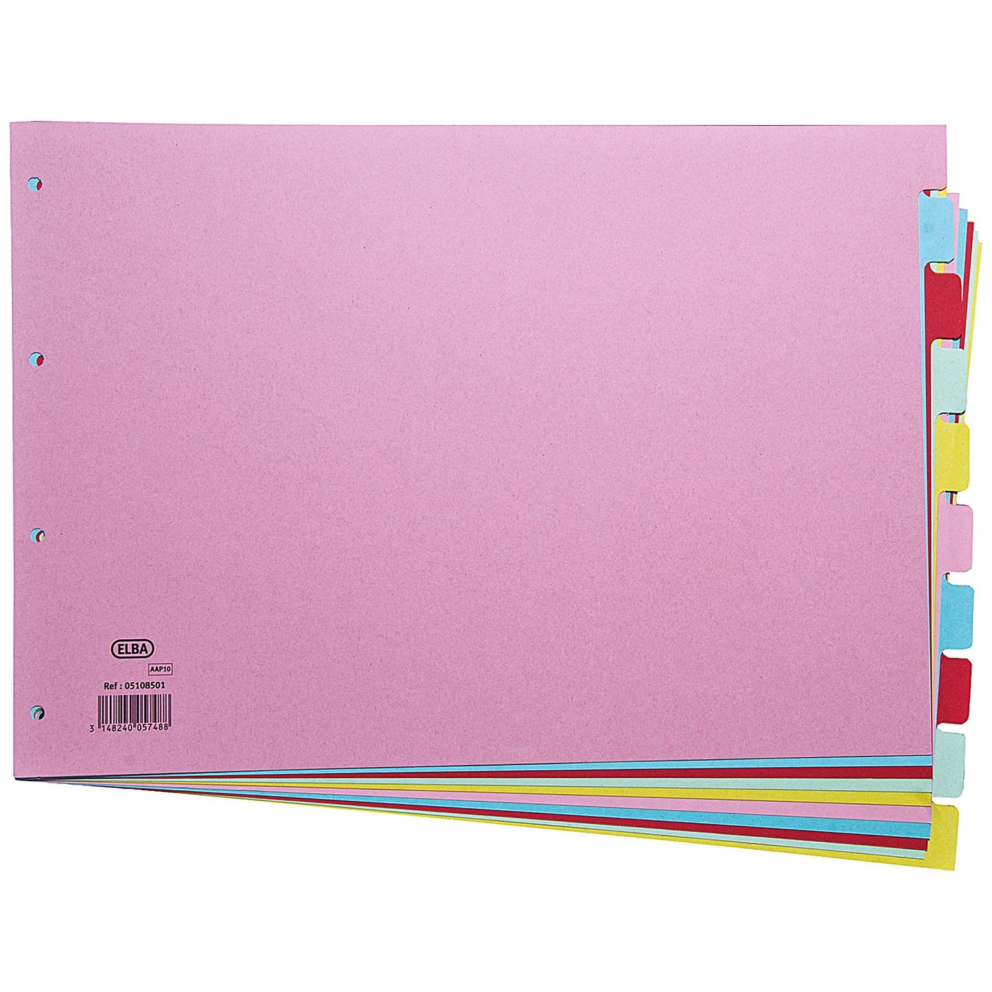 Elba Subject Dividers, 10-Part, Blank Multicolour Tabs, A3, Multicolour