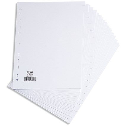 Elba Reinforced Board Subject Dividers, 20-Part, Blank Tabs, A4, White