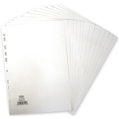 Elba Reinforced Board Subject Dividers, 12-Part, Blank Tabs, A4, White
