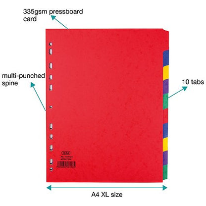 Elba Heavyweight Subject Dividers, Extra Wide, 10-Part, Blank Multicolour Tabs, A4, Multicolour