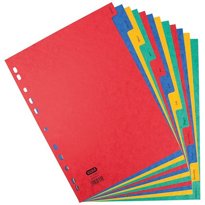 Elba Heavyweight Index Dividers, Jan-Dec, Multicolour Tabs, A4, Multicolour