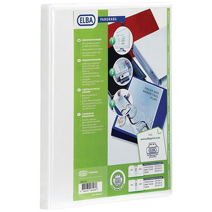 Elba Panorama Presentation Ring Binder, A4, 2 D-Ring, 65mm Capacity, White, Pack of 4