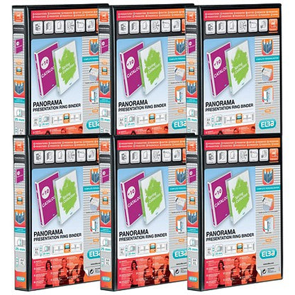 Elba Panorama Presentation Ring Binder, A4, 2 D-Ring, 25mm Capacity, Black, Pack of 6