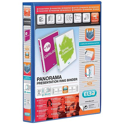 Elba Panorama Presentation Ring Binder, A4, 2 D-Ring, 25mm Capacity, Blue, Pack of 6