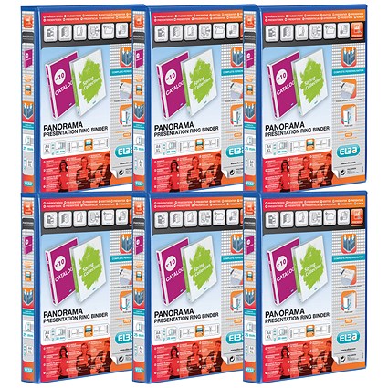 Elba Panorama Presentation Ring Binder, A4, 2 D-Ring, 25mm Capacity, Blue, Pack of 6