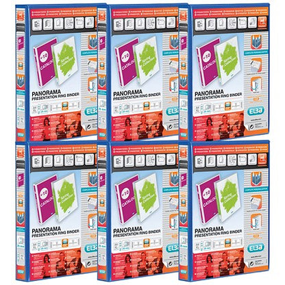 Elba Panorama Presentation Ring Binder, A4, 2 D-Ring, 25mm Capacity, Blue, Pack of 6