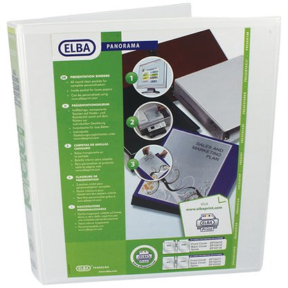 Elba Panorama Presentation Ring Binder, A4, 2 D-Ring, 25mm Capacity, White, Pack of 6