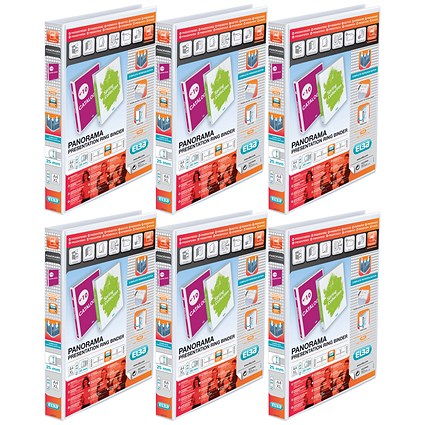 Elba Panorama Presentation Ring Binder, A4, 2 D-Ring, 25mm Capacity, White, Pack of 6