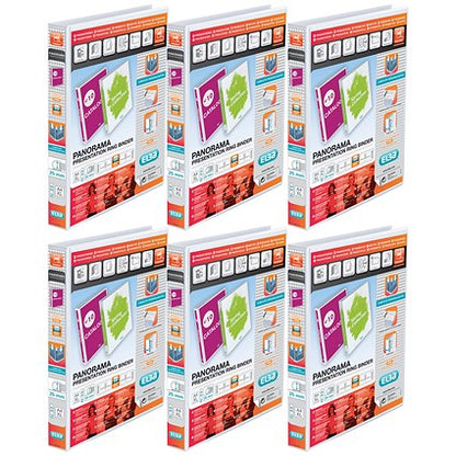 Elba Panorama Presentation Ring Binder, A4, 2 D-Ring, 25mm Capacity, White, Pack of 6