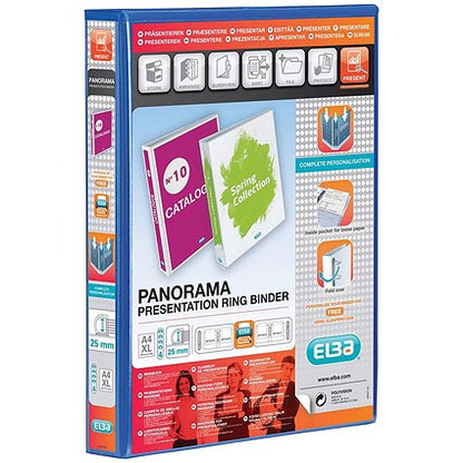 Elba Panorama Presentation Ring Binder, A4, 4 D-Ring, 25mm Capacity, Blue, Pack of 6