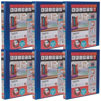 Elba Panorama Presentation Ring Binder, A4, 4 D-Ring, 25mm Capacity, Blue, Pack of 6