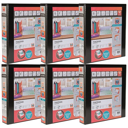 Elba Panorama Presentation Ring Binder, A4, 4 D-Ring, 40mm Capacity, Black, Pack of 6