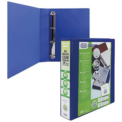 Elba Panorama Presentation Ring Binder, A4, 4 D-Ring, 40mm Capacity, Blue, Pack of 6