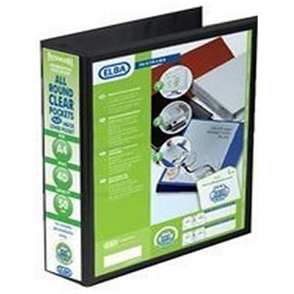 Elba Panorama Presentation Ring Binder, A4, 4 D-Ring, 50mm Capacity, Black, Pack of 4