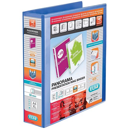 Elba Panorama Presentation Ring Binder, A4, 4 D-Ring, 50mm Capacity, Blue, Pack of 4