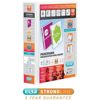 Elba Panorama Ring Binder, A4, 4 D-Ring, 50mm Capacity, White