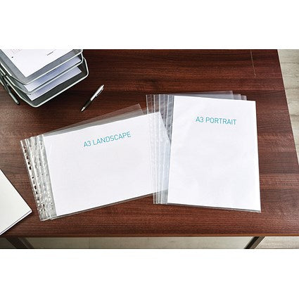 Oxford A3 Portrait Punched Pockets, 120 Micron, Top Opening, Pack of 100