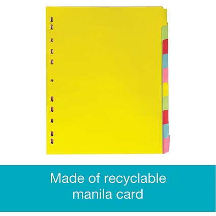 Elba Recycled Subject Dividers, Extra Wide, 10-Part, Blank Multicolour Tabs, A4, Multicolour