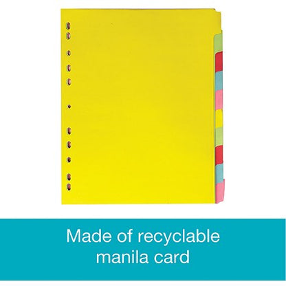 Elba Recycled Subject Dividers, Extra Wide, 10-Part, Blank Multicolour Tabs, A4, Multicolour