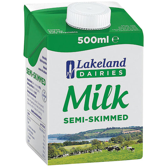 Lakeland Semi-Skimmed Longlife Milk Cartons, 500ml, Pack of 12