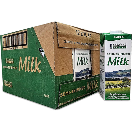 Lakeland Semi-Skimmed Longlife Milk Cartons, 1 Litre, Pack of 12