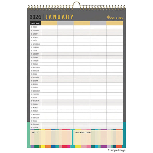 Collins Edge 2026 Wall Calendar, Month To View, A3 Easy2Order : CDEDFC13526