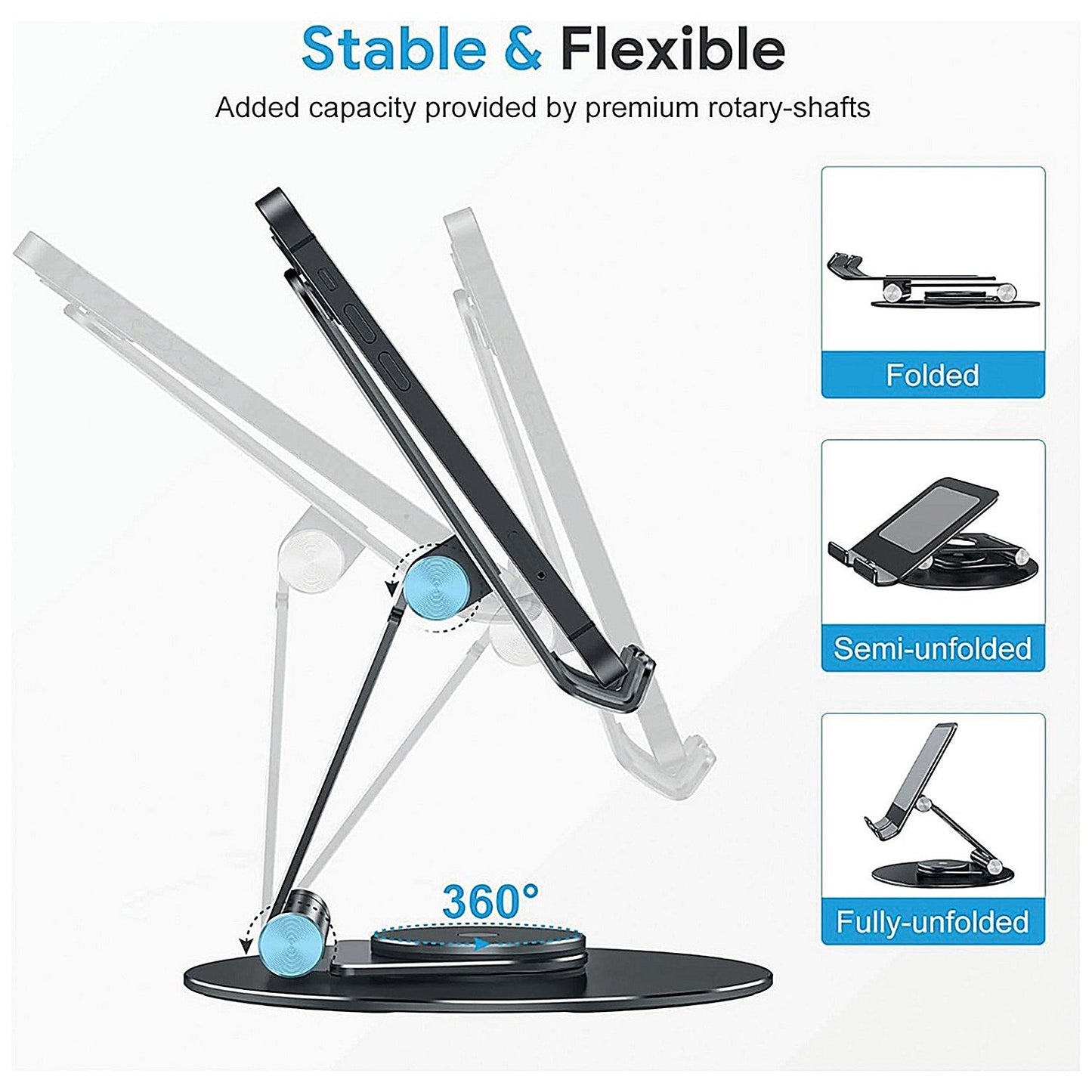 Contour Ergonomics Rotating Hinged Tilting And Rotating Tablet/Phone Stand 4-13 Inches Blk