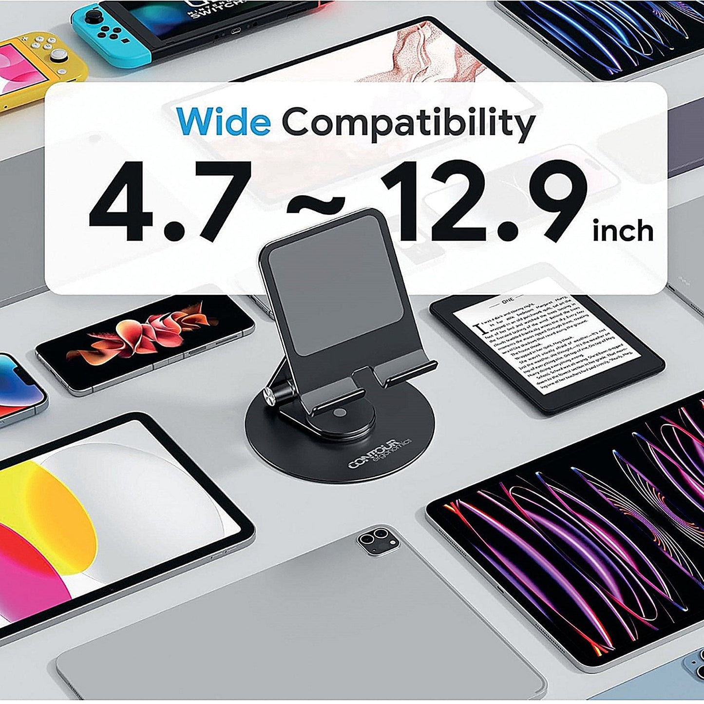 Contour Ergonomics Rotating Hinged Tilting And Rotating Tablet/Phone Stand 4-13 Inches Blk
