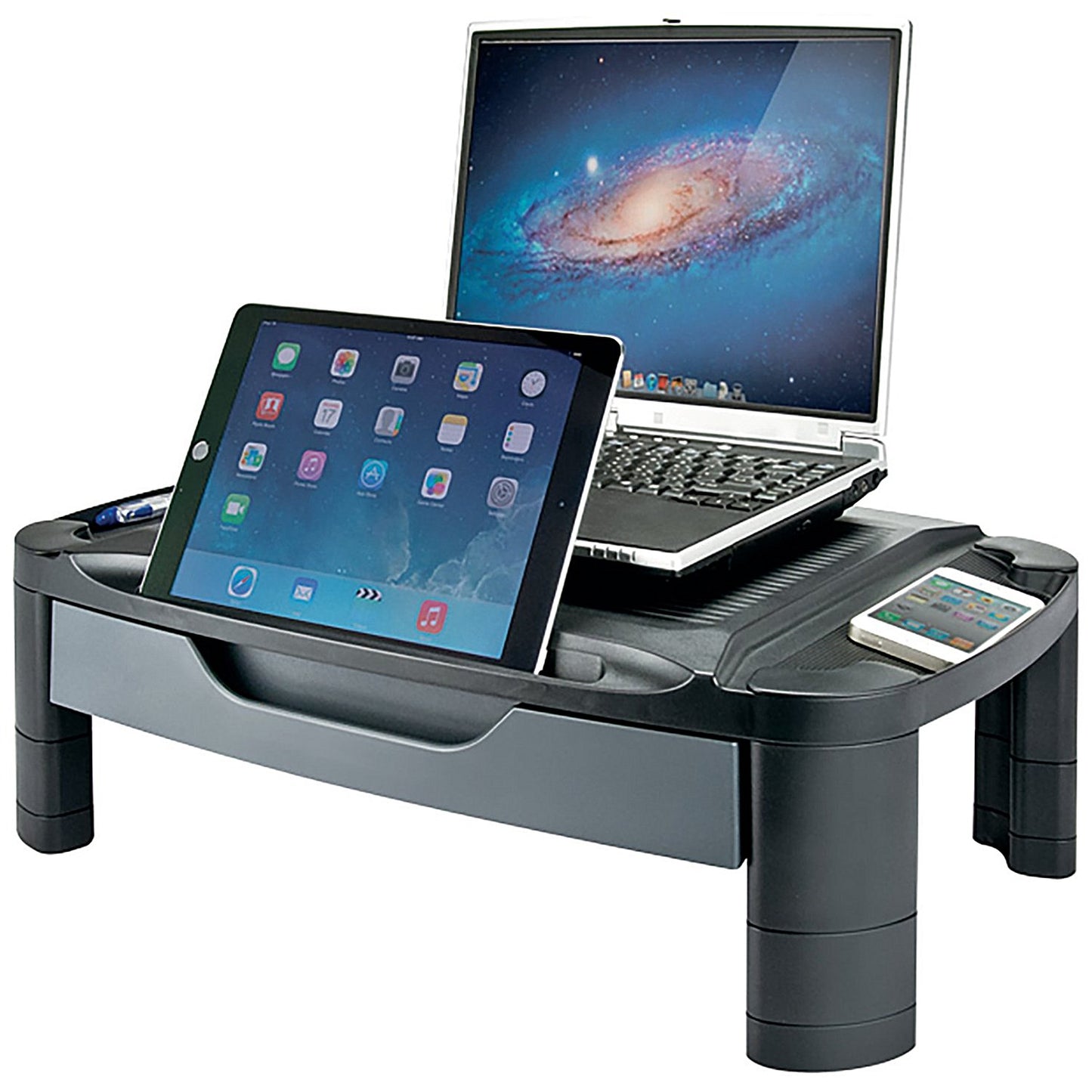 Contour Ergonomics Professional Monitor Stand with Drawer, Adjustable Height, Black