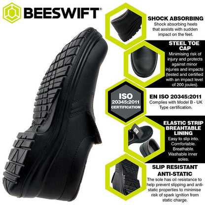 Beeswift Micro-Fibre Slip On S2 Shoes, Black, 7