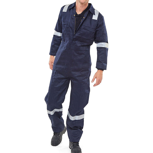 Beeswift Flame Retardant Burgan Anti-Static Boilersuit, Navy Blue, 56 Inch Chest