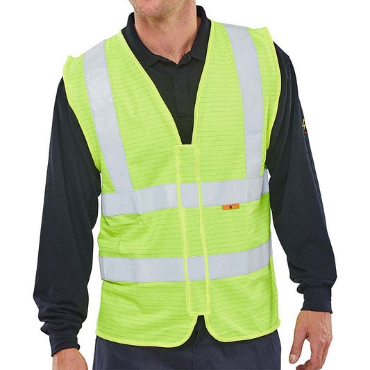 Beeswift Fire Retardant Hi-Vis Waistcoat, Saturn Yellow, 4XL Easy2Order : CFRWCSY4XL