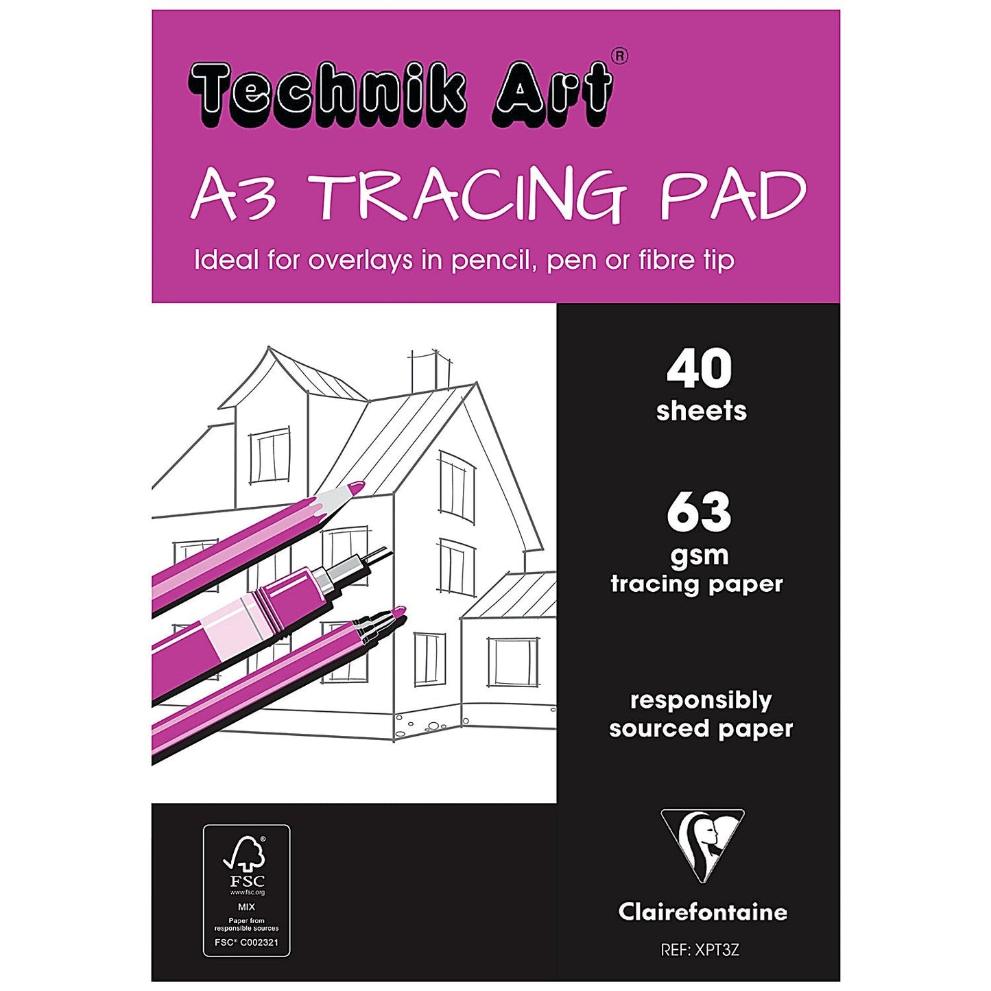 Clairefontaine Technik Art Tracing Pad, A3, 63gsm, 40 Sheets Easy2Order : CH21031