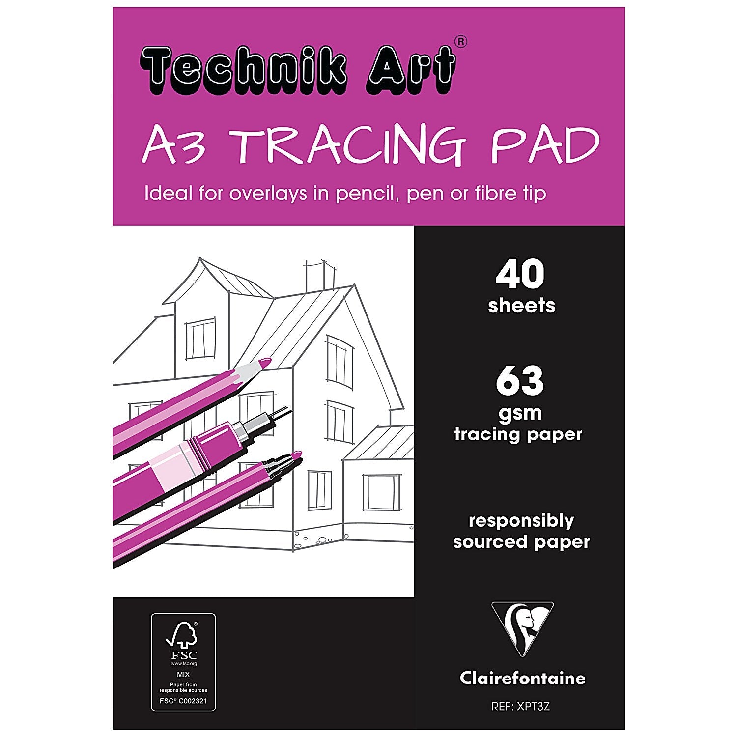 Clairefontaine Technik Art Tracing Pad, A3, 63gsm, 40 Sheets Easy2Order : CH21031