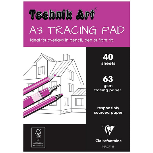 Clairefontaine Technik Art Tracing Pad, A3, 63gsm, 40 Sheets Easy2Order : CH21031