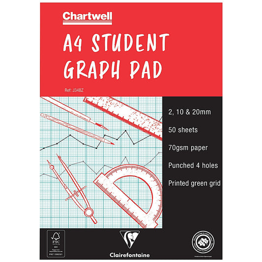 Chartwell Graph Pad, A4, 2/10/20mm Squares, 50 Hole-punched Sheets Easy2Order : CHJ34B