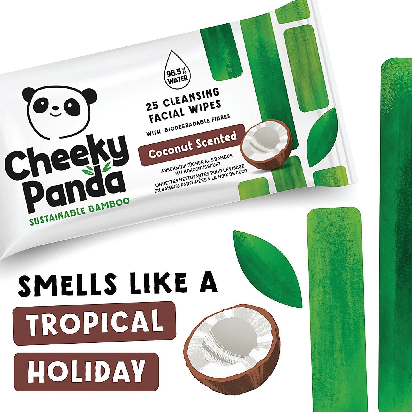 Cheeky Panda Bamboo Facial Cleansing Wipes 25 Wipes Coconut (Pack of 6)
