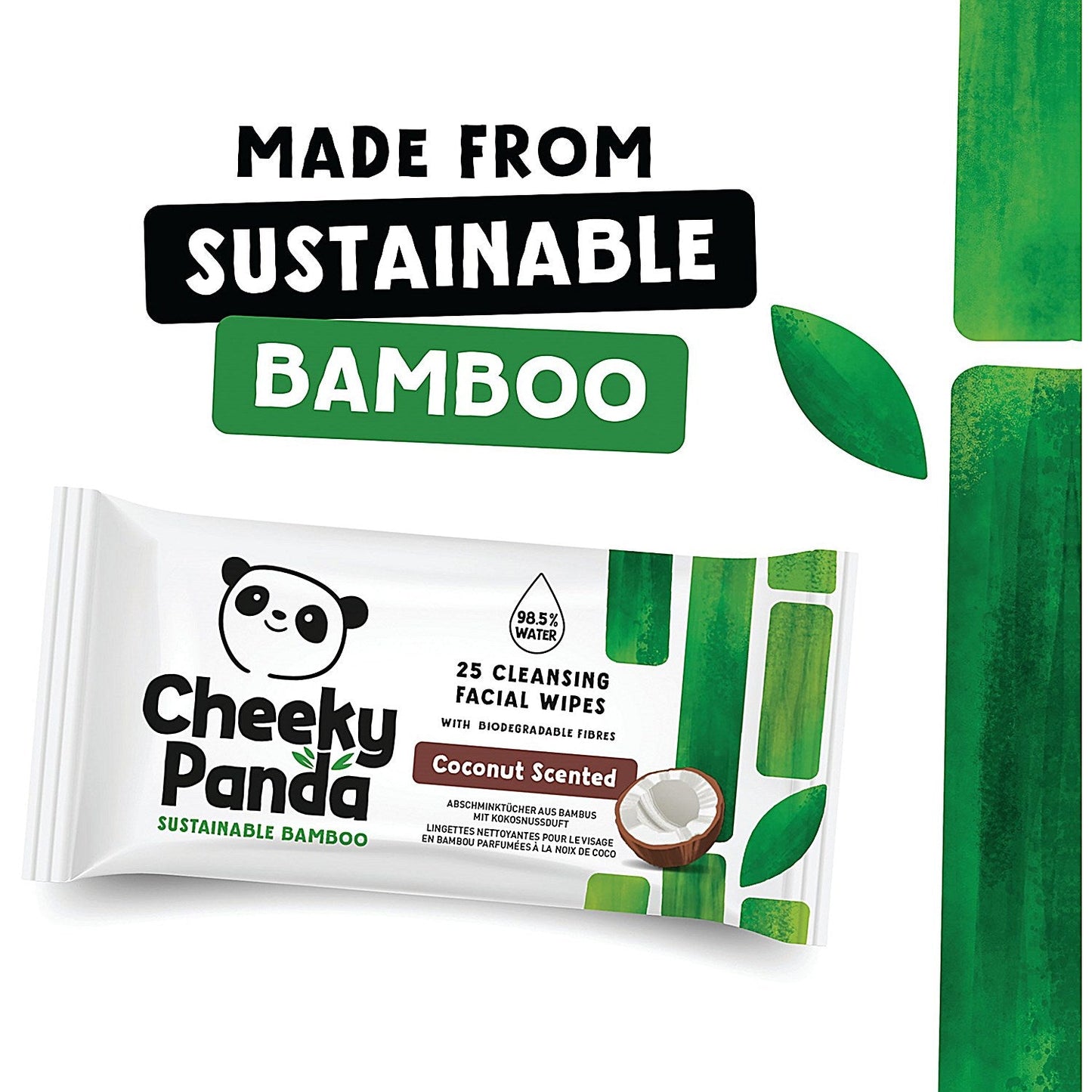 Cheeky Panda Bamboo Facial Cleansing Wipes 25 Wipes Coconut (Pack of 6) Easy2Order : CHK63076