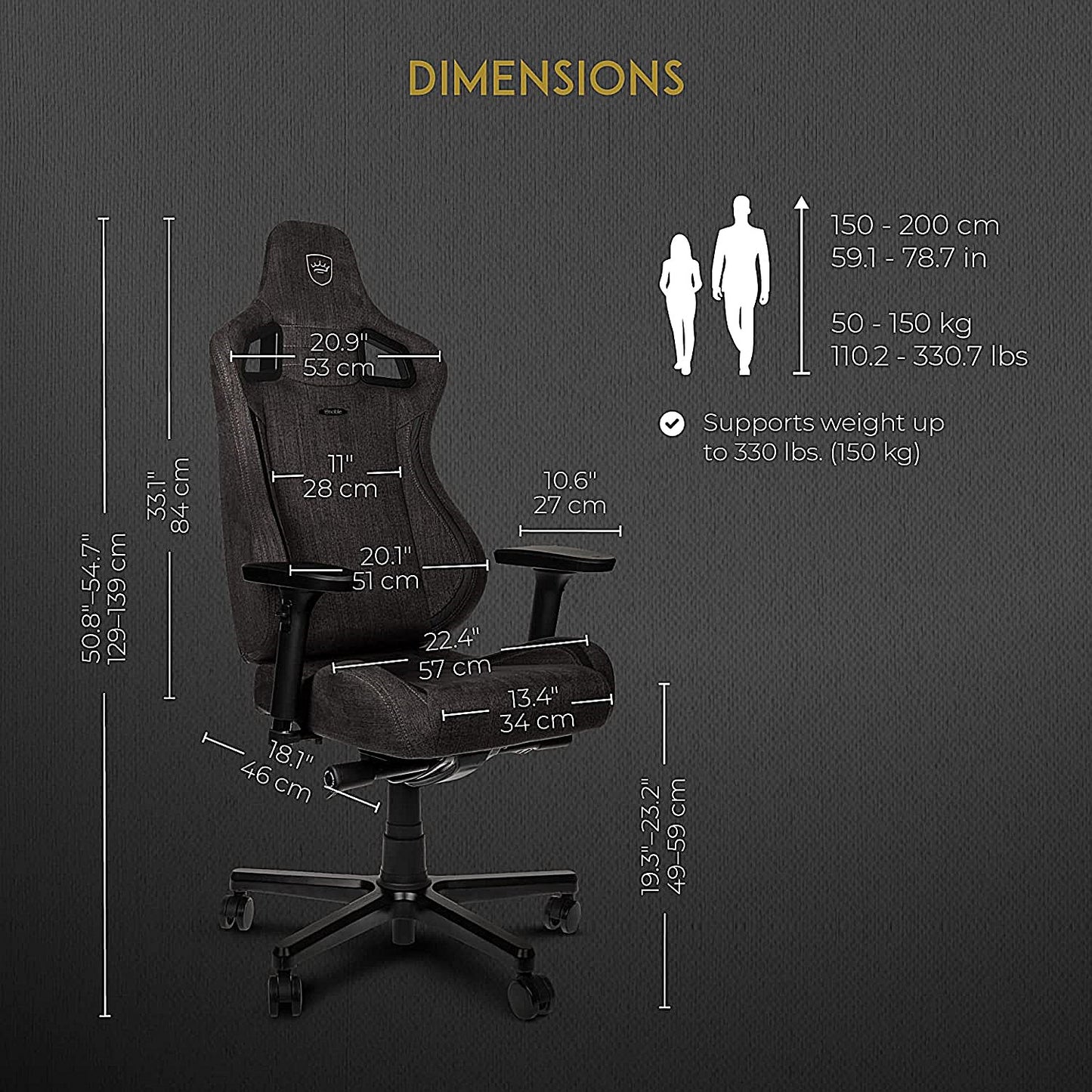 Noblechairs Epic TX Gaming Chair, Fabric, Grey