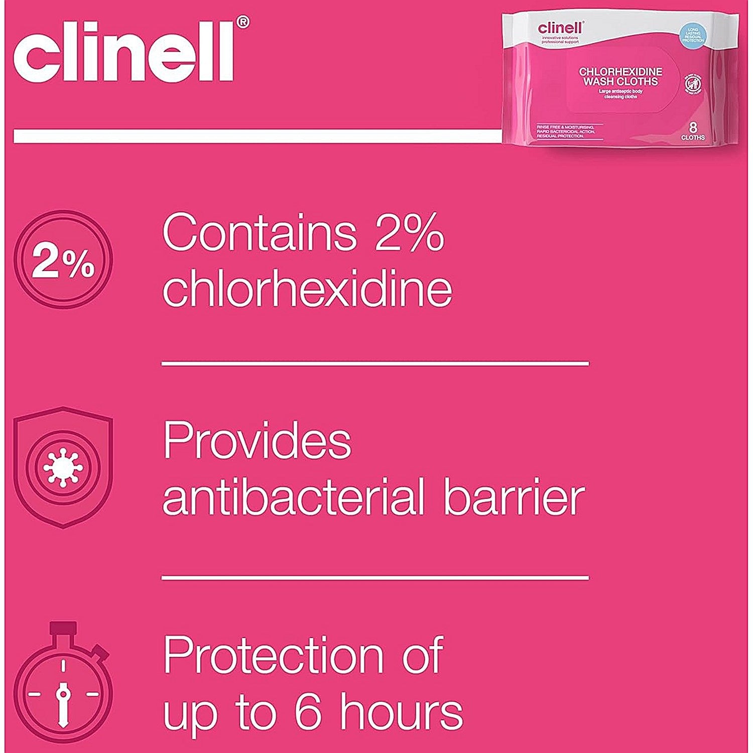 Clinell Chlorhexidine Wash Cloths (Pack of 8) CHGWC8 Easy2Order : CL44260