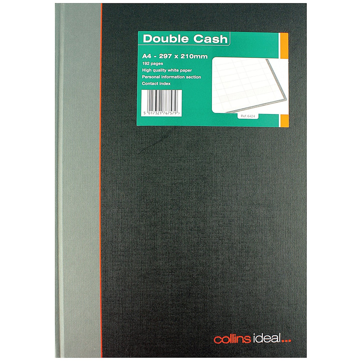 Ideal A4 Cashbook Casebound Double Cash 192 Pages Black 6424