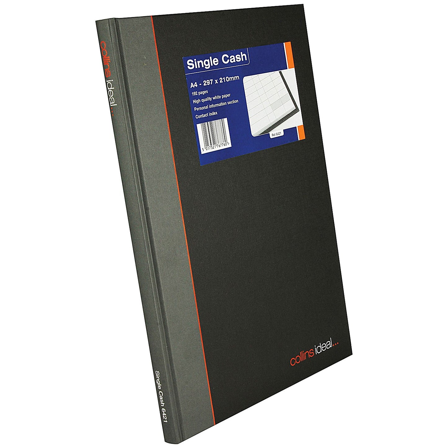 Ideal A4 Cashbook Casebound Single Cash 192 Pages Black 6421