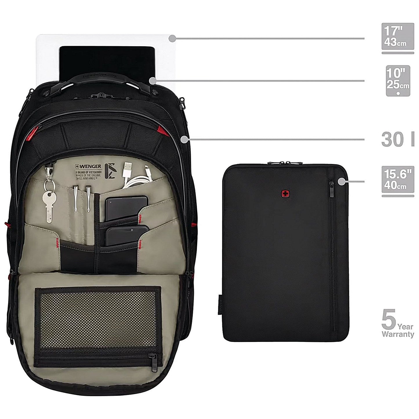 Wenger Carbon Pro Business Backpack with 15.6 Inch Laptop Sleeve and Tablet Pocket Black