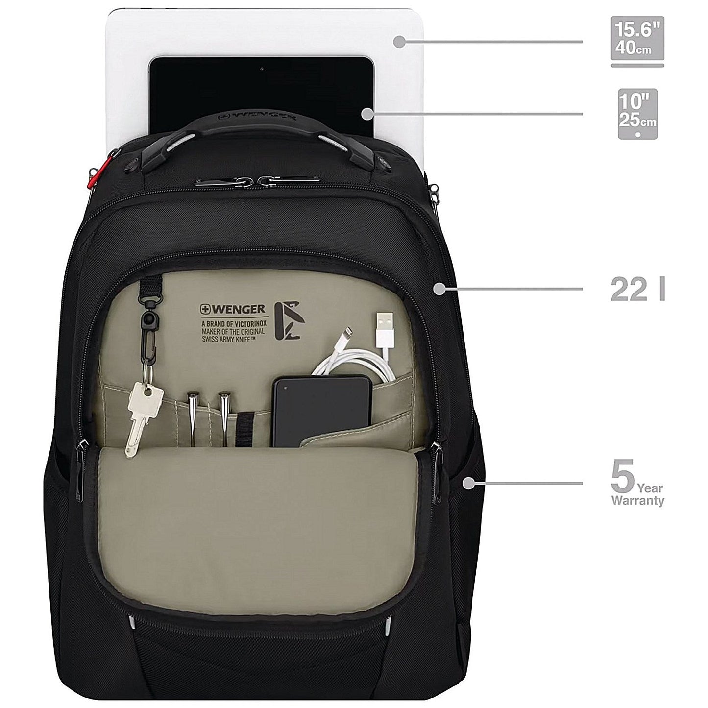 Wenger Altair 15.6 Inch Laptop Backpack with Tablet Pocket Black