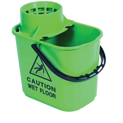 2Work Plastic Mop Bucket with Wringer 15 Litre Green CNT00066