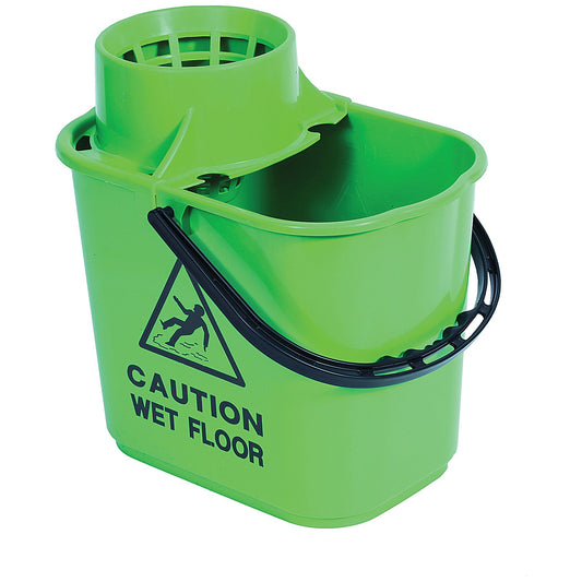 2Work Plastic Mop Bucket with Wringer 15 Litre Green CNT00066